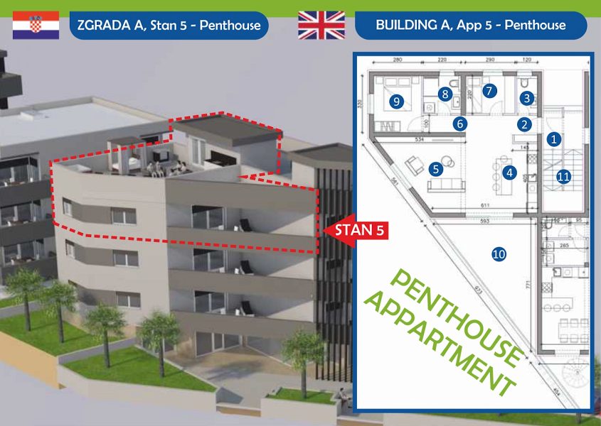 byt – Penthouse s výhledem na moře  - Sukošan , Sukošan, Chorvatsko – foto 9