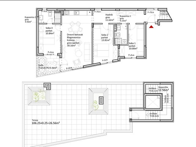 Půdorysy 1 – byt Byt v novostavbě Sukošan