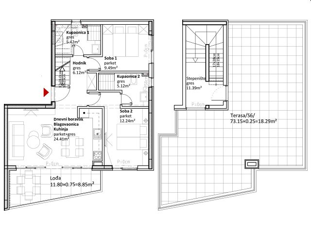 Půdorysy 1 – byt Byt v novostavbě Sukošan