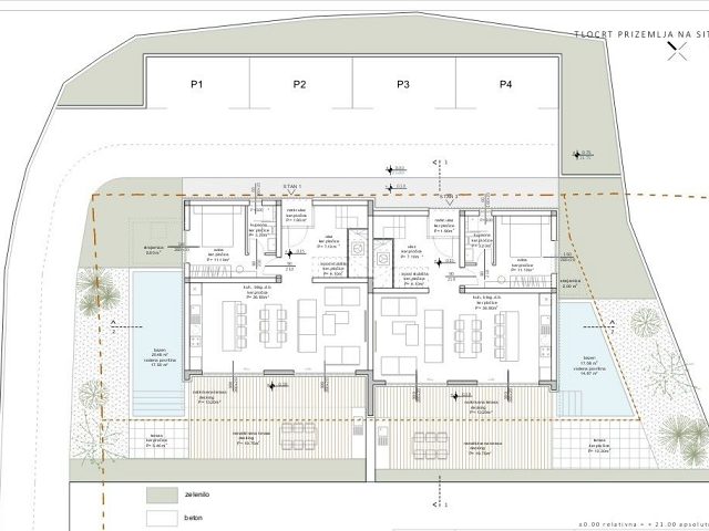 Půdorysy 1 – dům Luxusní dvojvily s bazény v Bibinje