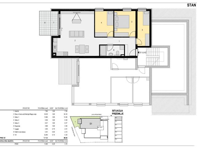 Půdorysy 1 – byt  Apartmán v Mandre na ostrově Pag v první řadě u moře