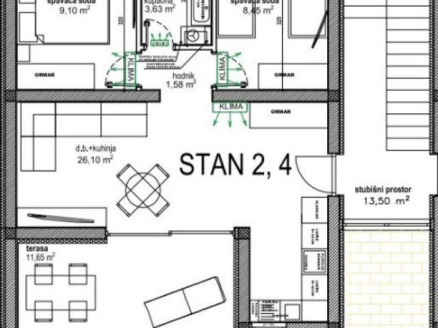 Půdorysy 1 – byt Apartmán v přízemí na Viru 80m od pláže