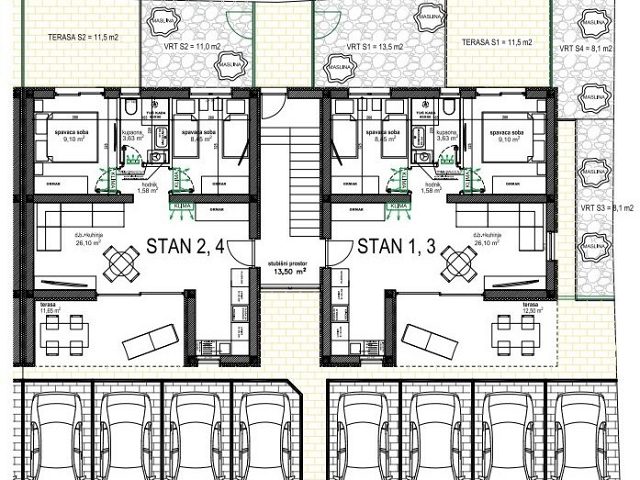 Půdorysy 2 – byt Apartmán v přízemí na Viru 80m od pláže