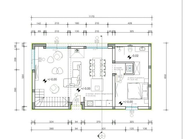 Půdorysy 1 – dům Samostatně stojící dům s bazénem Visočane (K2)