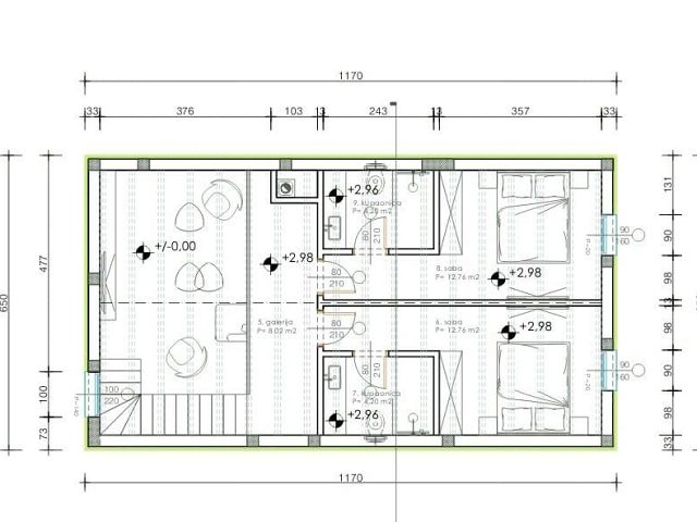 Půdorysy 2 – dům Samostatně stojící dům s bazénem Visočane (K2)