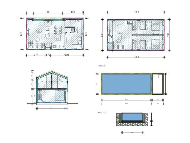 Půdorysy 7 – dům Samostatně stojící dům s bazénem Visočane (K2)