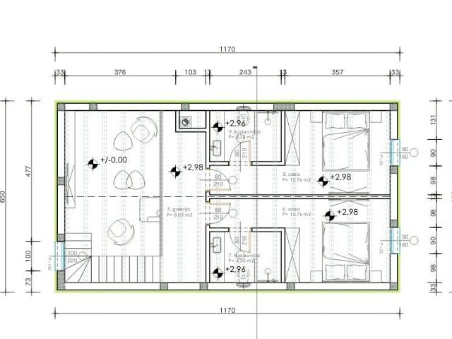 Půdorysy 4 – dům Samostatně stojící dům s bazénem Visočane (K2)