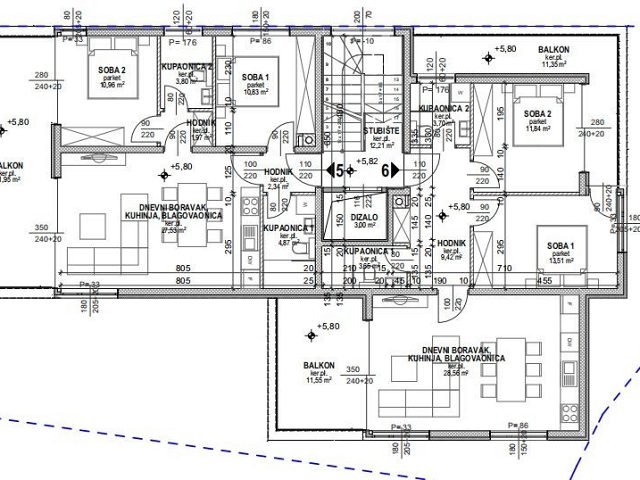 Půdorysy 3 – byt Byt v novostavbě Povljana (S5)