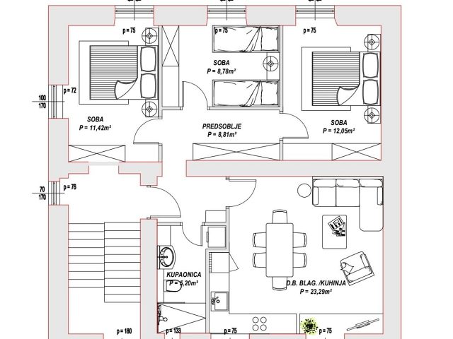 Půdorysy 1 – byt Dva krásné byty ve vile v centru Zadaru