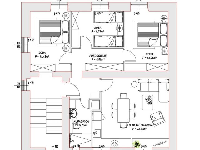 Půdorysy 1 – byt Renovovaný byt ve vile v Zadaru 200m od moře