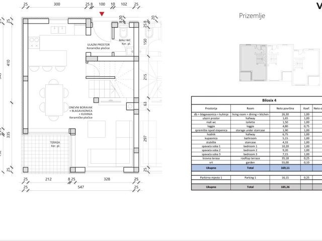 Půdorysy 3 – dům Dvoupodlažní dům s terasou a zahradou